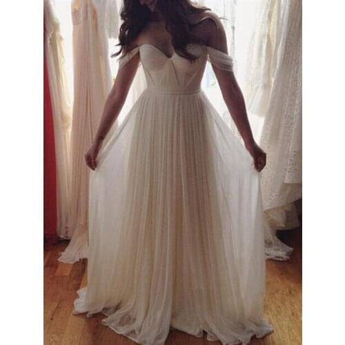 Simple Off the Shoulder Wedding Dresses Ruched White Chiffon Cheap vestidos de festa 2019 White/ Ivory Bridal Gowns