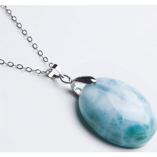 Drop Shipping 27*22*11mm Women Femme Necklace Charm Teardrop Pendant Natural White Blue Gems Larimar Pendant Bead