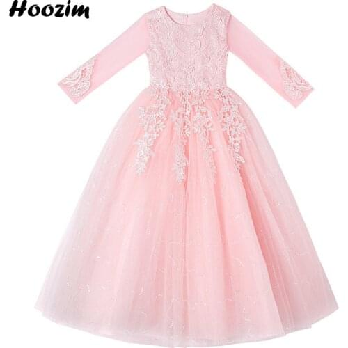 Luxury Elbow Sleeve Embroidery Leaf Pageant And Wedding Party Dress Girls 6 To 15 Years Princess Tulle Prom And Soiree Dresses