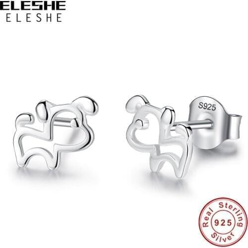 Dog Stud Earrings Real 925 Sterling Silver Lovely Animal Earrings For Women Girls Party Jewelry Gift