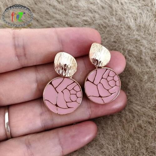 F.J4Z New Rose Flower Engraving Earring Fashion Women Geometric Earrings Enamel Statement Jewelry Wholesale Gifts Dropship