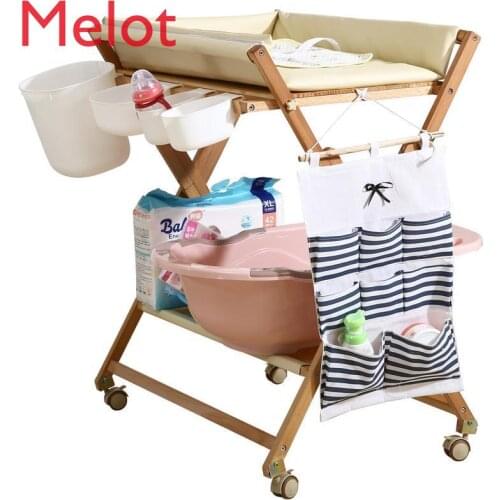 Diaper-Changing Table Baby Care Desk for Diaper-Changing Table Baby Care Table Foldable Baby Bath Table Solid Wood Rubbing
