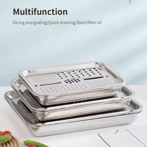 Stainless Steel Slicing Plate Drain Plate Rice Sieve Sliced Vegetable Salad Plate Rectangular Vegetable Cutter