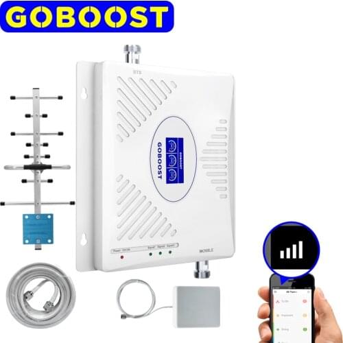 GOBOOST Tri Band LTE 2600 Band 3 Signal Booster 900 1800 2100 Mhz Cellular Amplifier Mobile Phone Antenna Repeater Set