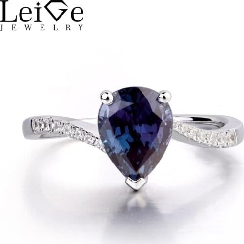 Leige Jewelry Pear Shaped Engagement Rings for Women Lab Alexandrite Promise Ring Sterling Silver 925 Fine Jewelry Pear Gemstone