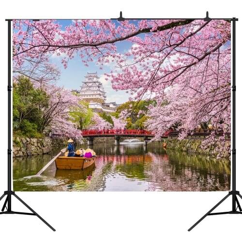 Lyavshi vinyl background for a photo shoot nature Cherry blossoms bridge river photography display backdrop photobooth