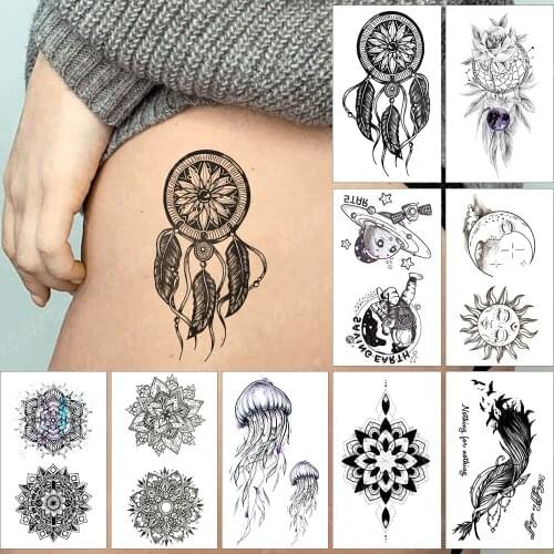 Waterproof Temporary Tattoo Sticker Henna Mandala Flash Tatoo Flowers Dreamcatcher Arm Wrist Fake Tatto For Body Art Women Men