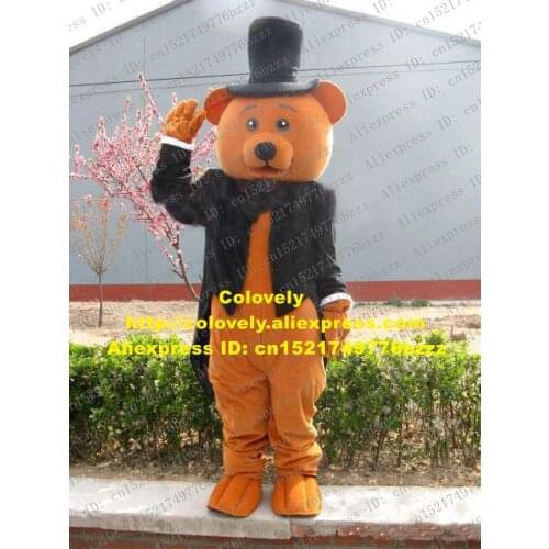 Lively Brown Bear Tux Mascot Costume Mascotte Adult With Small Black Cute Eyes Big Hat Cartoon Character No.759 Free Shipping