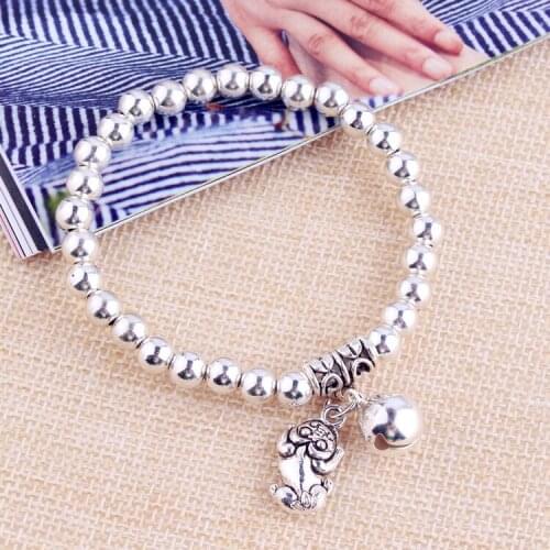 Retro Style Brave Troops Bell Bracelet Silver Color Fish Buddha Bear Heart Shaped Peanut Bracelet Mens and Womens Jewelry