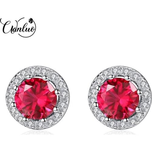 WL Luxury 7.7mm Round Ruby Brilliant Stud Earrings for Women Elegant 925 Sterling Silver Topaz Engagement Earrings 2020 Jewelry