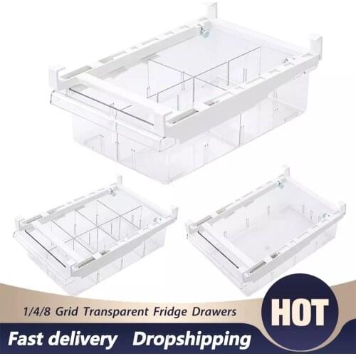 1/4 Grid PET Refrigerator Egg Drawer Organizer Bin Transparent Fridge Storage Containers Hanging Pantry Freezer Kitchen Tools
