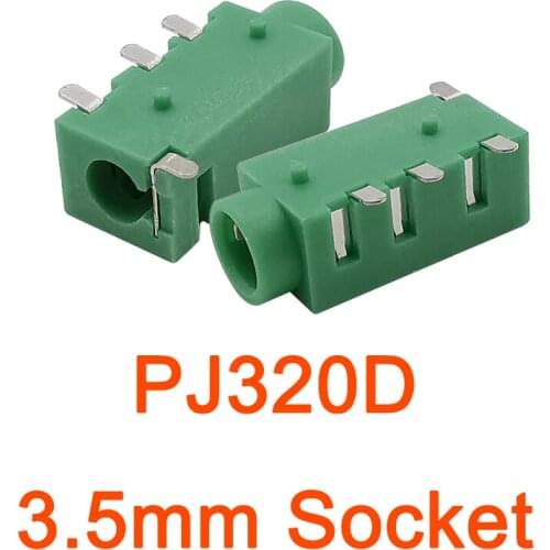 10Pcs/Lot PJ320D 3.5mm Headphone Jack Connector Green PJ320D 3.5mm Female Socket Bluetooth SMD Audio MP3 Accessories Adapter
