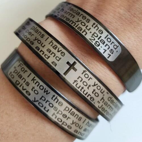 12pcs Jeremiah 29:11 English Lords Prayer Stainless Steel Bracelets Mens Cuff Wristbands Wholesale Bangles Jewelry