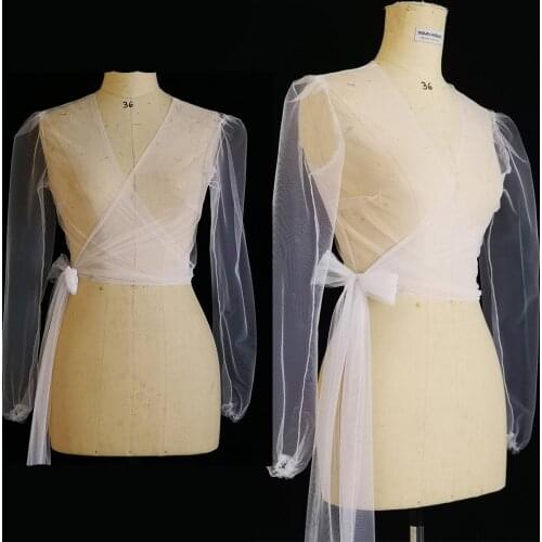 2020 Fashion Wedding Jacket White Ivory See Through Bridal Bolero Jackets V Neck Long Sleeve Top Lace Appliques Wedding Wrap