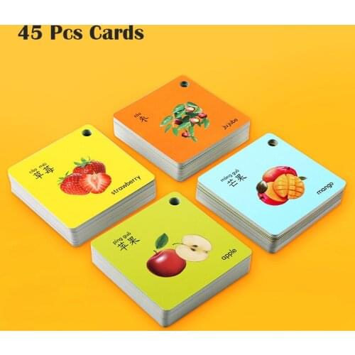 45Pcs/Set Fruit Vegetable Animal English Flash Words Card Poster Educational Toys For Children Kids Games Teaching Aids toys