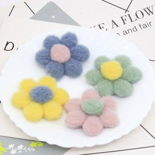 10pcs/lot Furry felt five petal flower Appliques For Socks and bags accessories DIY clothing accessories