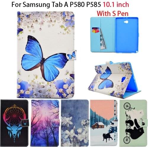 Case For Samsung Galaxy Tab A A6 10.1 2016 P580 P585 with S pen Case Cover Tablet cartoon Ultra Slim Flip PU Leather Shell Funda
