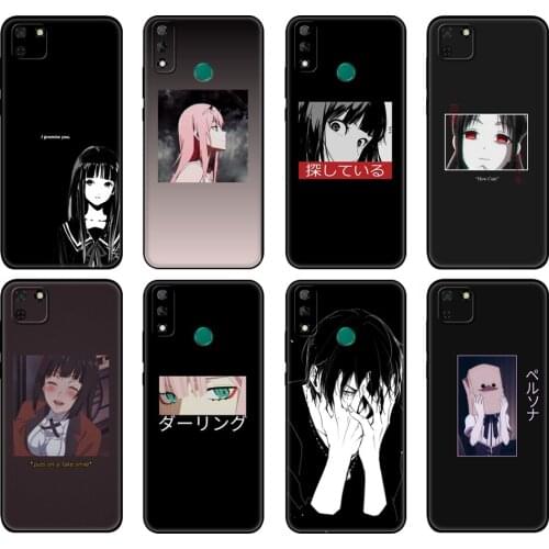 Black tpu Case For Huawei Y9S Y6S Y8S Y5P Y7P Y8P Case For Huawei Y5 lite Prime 2018 Y6 2019 Cover Sad Japanese Anime Aesthetic