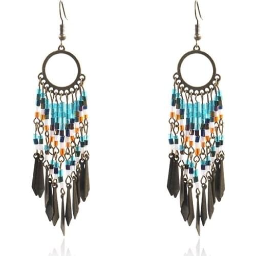 Retro Elegant Beaded Tassel Earrings European Circle Earrings
