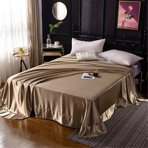 Smooth and Silky Flat Bed Sheet Set Rayon Satin Silk Solid Color Bed Cover Set with Pillowcase King Queen Single Size Bedspread