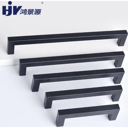 HJY Black Square Pull Handles Stainless Steel Handle Furniture Hardware Kitchen Wardrobe Cabinet Drawer Handle Knobs T019