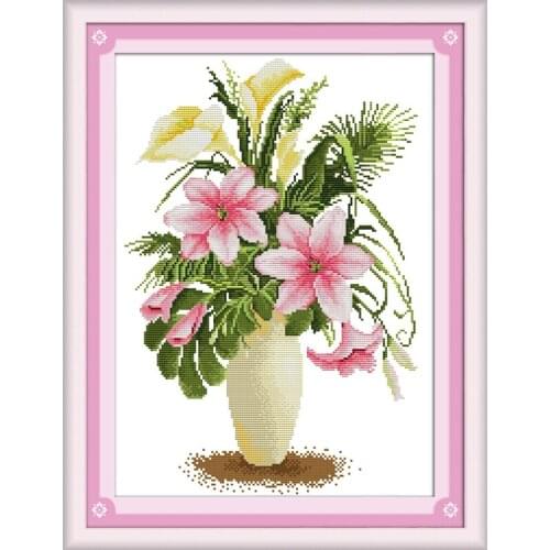 Joy Sunday Lily Chinese Cross Stitch Kits Ecological Cotton Clear Stamped Printed 11CT 14CT DIY Gift Wedding Decoration For Home