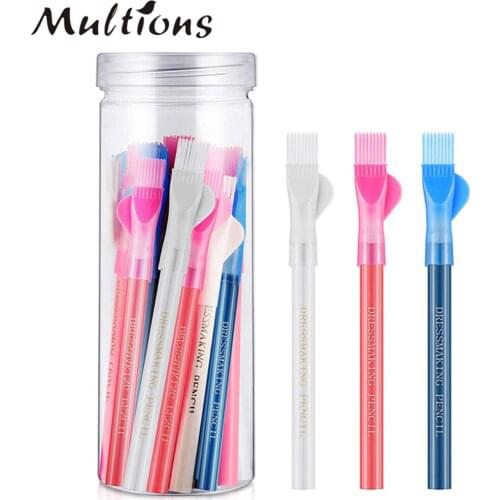 12 pcs/set Sewing Fabric Pencils Water Soluble Pencil Tailor Mark Pencil Dressmakers Fabric Chalk With Brush Cap White Blue Red