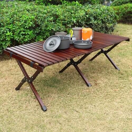 Camping Folding Wood Table- Portable Foldable Outdoor Picnic Table,Cake Roll Wooden Table in a Bag for Picnic, Camp, Travel, Gar