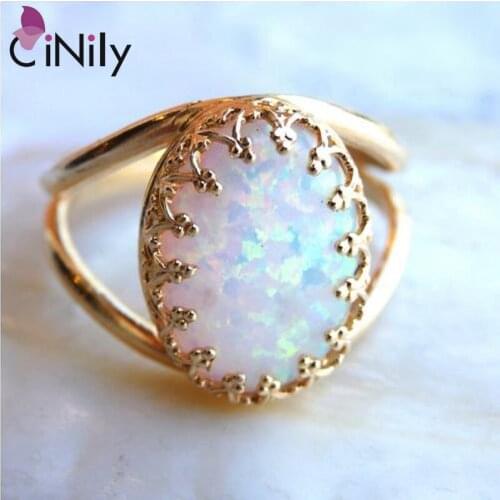 CiNily Created White Fire Opal Yellow Gold Color Wholesale Oval New Sale for Women Jewelry Wedding Gift Ring Size 6-9 NJ66