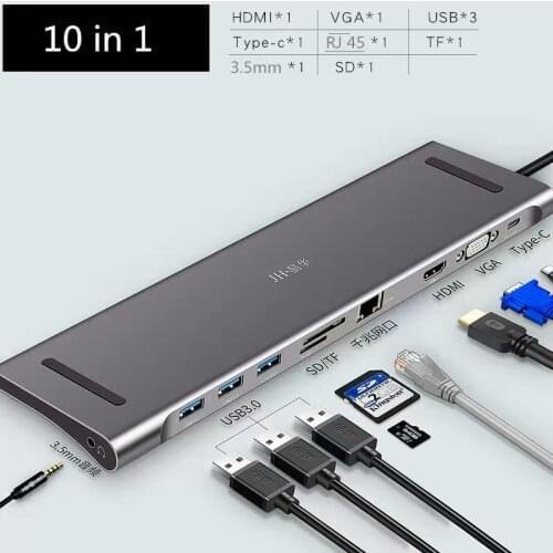 USB Type C Hub Type-C To HDMI 4K VGA Adapter RJ45 USB Splitter Lan Ethernet SD TF OTG USB-C 3.0 PD 8 in 1 for MacBook Pro /Air