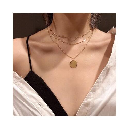 Korean Version of Simple French Jewelry Multi-Layer Necklace Metal Circle Chokers Pendant Necklace Fashion Accessories