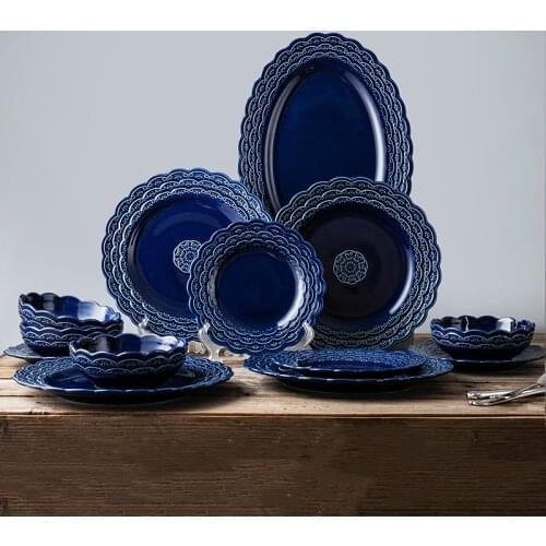 Creative Europa Ceramic Plate Set Restaurant Salad Steak Plate Household Cuisine Seafood Oval Dishes New Arrival Wave Emboss