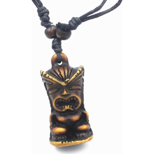 COOL Men Womens Imitation Yak Bone Carved TIKI Pendant Necklace Tiki man amulet Gift MN613