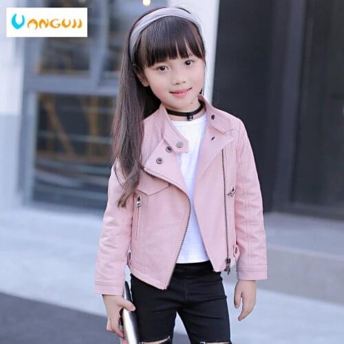 Girls pu jacket rivet zipper cool jacket Leather clothing for girls 5-13 years oldClassic collar zipper leather motorcycle