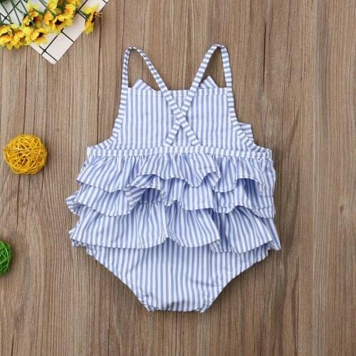 Summer Baby Girls Striped Bow Sleeveless Ruffle Bodysuit Outfits