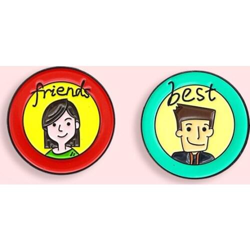Cartoon Boy Girl Metal Enamel Brooch Fashion Creative Best Friend Badge Personality Lapel Backpack Jewelry Accessories Git