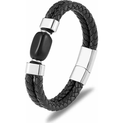 2021 new natural stone mens Bracelet Black double leather leather rope magnetic buckle 19 / 21 / 23cm jewelry