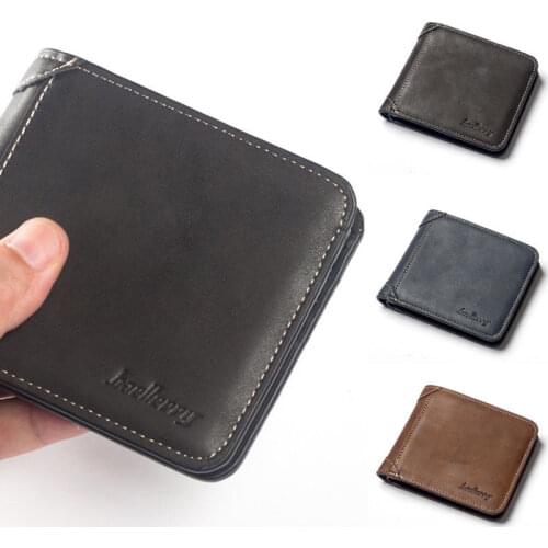 Mens Solid Color Wallet Double Fold Horizontal and Vertical Style Large Capacity Portable Fashion Purse