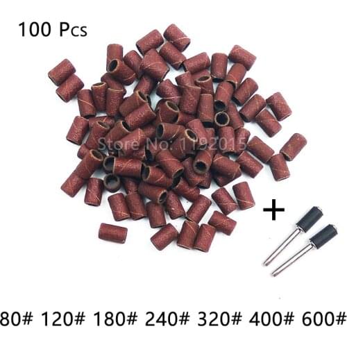 100 PCS 1/4" 6.35MM Drum Sanding Kit +2Pcs Band Mandrel 1/8" Shank Rotary Tool Nail Drill Bits Abrasive Tools Dremel Accessories