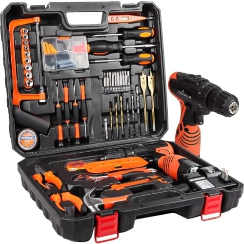 Power Tools Combo Kit Tool Set with 60pcs Accessories Toolbox 16.8V Cordless Drill for Home Repair Tool Kits 2 Battery
