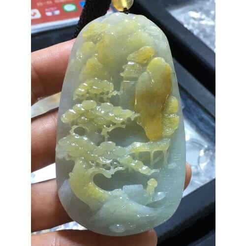 Natural Myanmar jade A HandCarved landscape jadeite jade green jade pendant jade necklace pendants jewelry necklaces