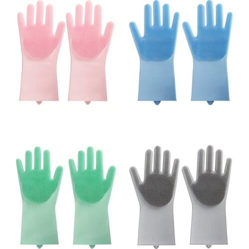 1 Pair Silicone Gloves Kitchen Cleaning Magic Brush Gloves Multipurpose Dishwashing Brush Microwave Oven Gloves Housework Helper