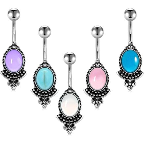 Belly Button Rings 14G Stainless Steel Teardrop Pear CZ Vintage Navel Rings Curved Barbells Bar for Women Girls Body Piercing