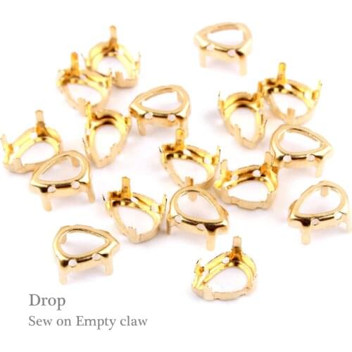 Sew on Empty Claw Settings Drop Gold/"k" Silver Claw size 7*10, 10*14, 13*18, 18*25, 20*30mm for Garment Accessories