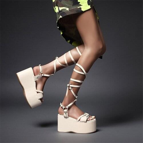 Summer Gladiator Sandals Women Shoes Lace Up Platform Sandals Ladies Shoes High Heels Comfortable Women High Sandals