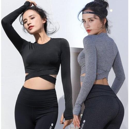 Sexy Cross Seamless Long Sleeve Crop Top Shirts For Women Thumb Hole Yoga Shirt Fitted Gym Top Running Workout Shirts Clothes
