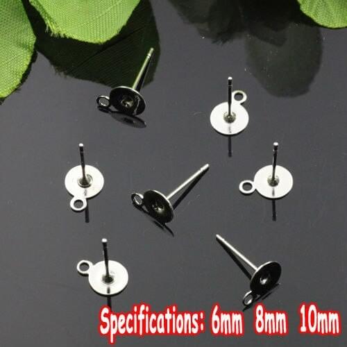 50pcs Wholesale Rhodium Silver Plated Stainless Steel 6-8-10mm Round Flat Pad Ear Studs with a hoop Jewelry Parts for Earrings