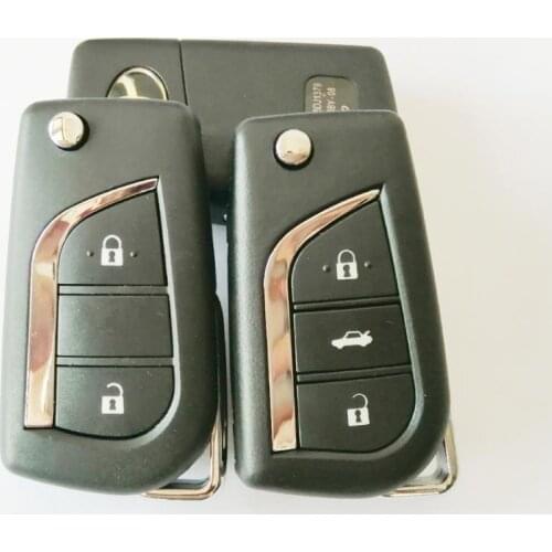 With LOGO Folding Flip Remote Key Fob Case for Toyota Highlander Coralla Camry RaV4 Reiz VIOS 3 Button Uncut TOY43 Blade