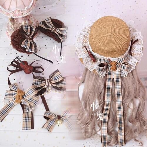 Moe Violin Straw Hat Japanese Hair Accessories Hairpin Headband Lolita Bear Ear Headband Band Bear Tiramisu Cosplay Performance
