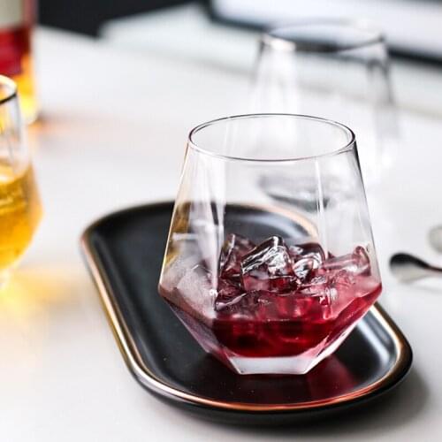 Japanese Style Glass Whiskey Spirit Glass Red Wine Glass Gold Rim Diamond Glass Six-sided Household Transparent Glass Water Cup